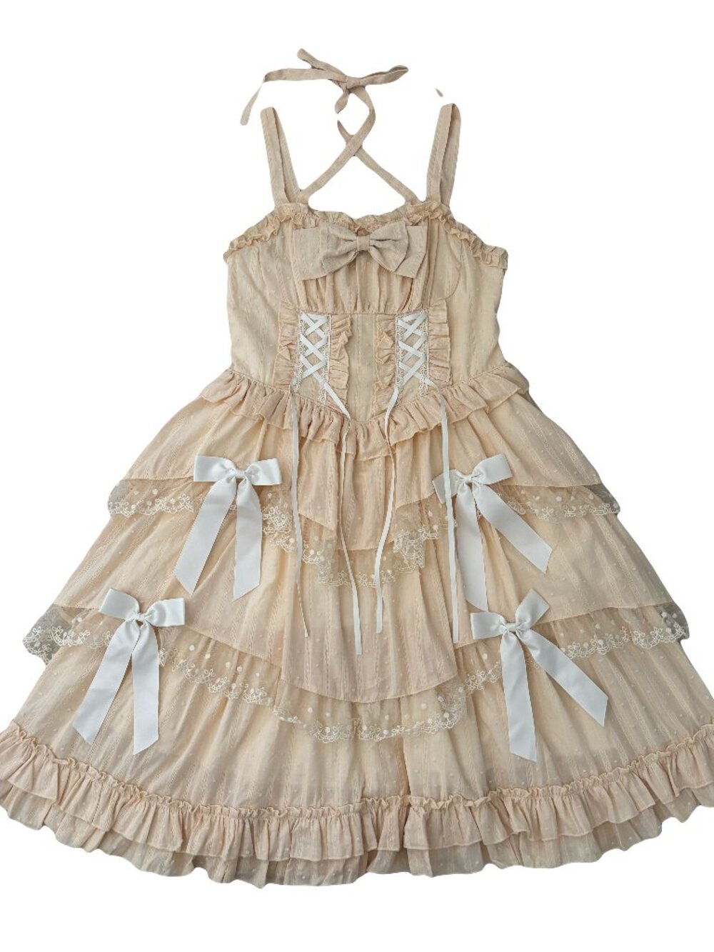 Jacquard tiered dress with bow detail